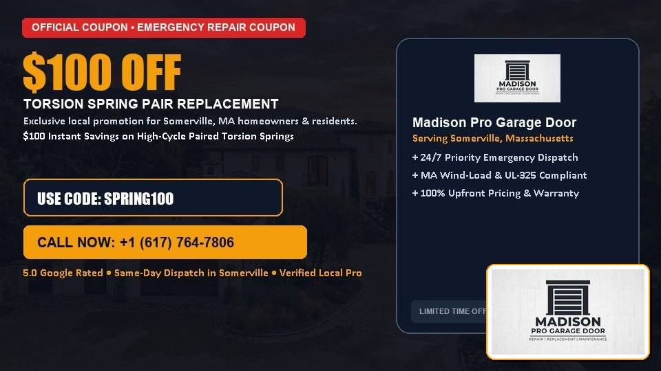 Madison Pro Garage Door $100 OFF Dual Torsion Spring Replacement in Somerville, MA